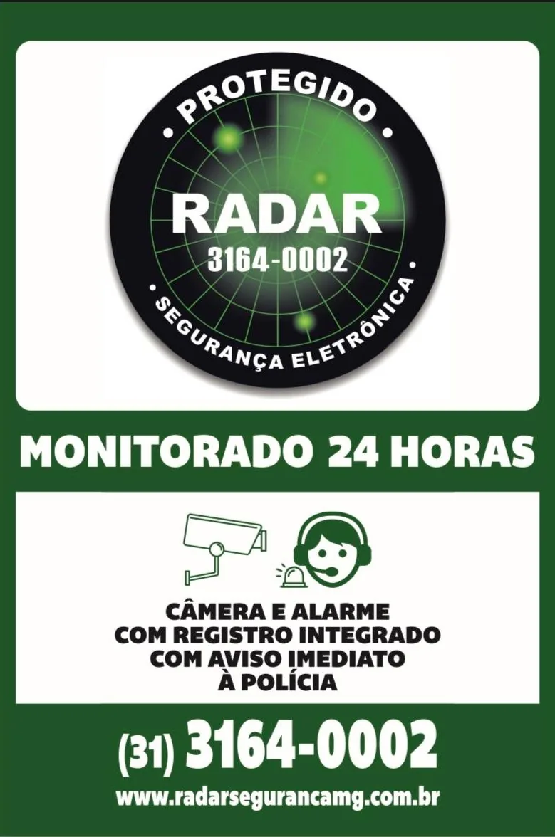 Placa de sinalização Radar Segurança Eletrônica: monitorado 24 horas