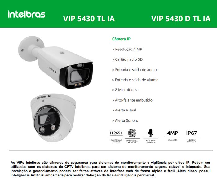 Ficha técnica da câmera VIP 5430 Intelbras